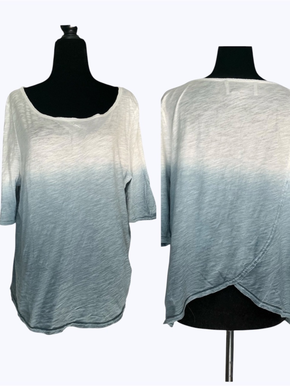 Anthropologie Saturday Sunday Blue Ombré Cotton Tulip Back T-shirt SZ M